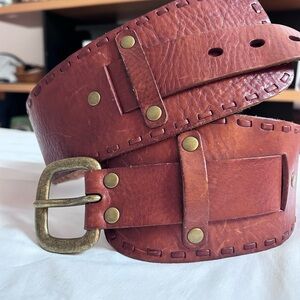 Fossil Women's Red Leather Belt with Brass Buckle
